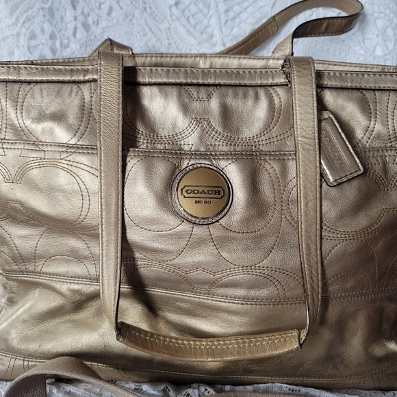 Coach Handbags - Huge Gold Leather Coach Diaper Laptop Bag